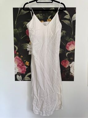a new day White V-Neck Slip Dress with Spaghetti Straps linen blend